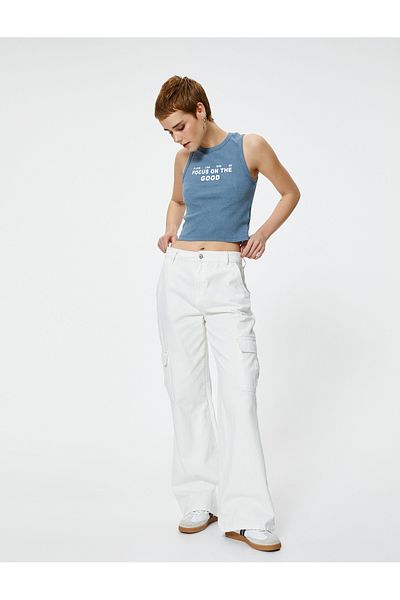 Koton Imprimat Crop Tank Top Bumbac