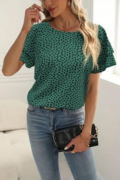 Mossta Printed Single Jersey Blouse with Flared Sleeves