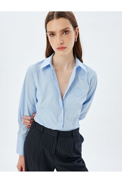Koton Cămașă Slim Fit Guler clasic cu mânecă lungă cu detaliu de broderie
