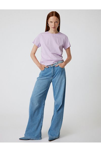 Koton Tricou de bază din bumbac cu mânecă scurtă cu decolteu