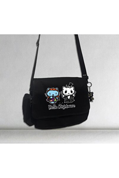 DENOKMODA Halloween Hello Nightmare Baskılı Unisex Siyah Postacı Çantası