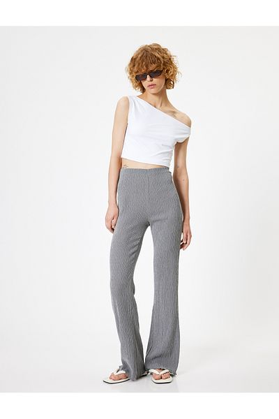 Koton High Waist Elastic Viscose Spanish Leg Trousers - Wrap Waist