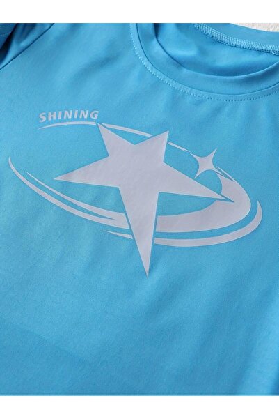 Toum Enya Takı Casual Star Принт Кроп Блузка