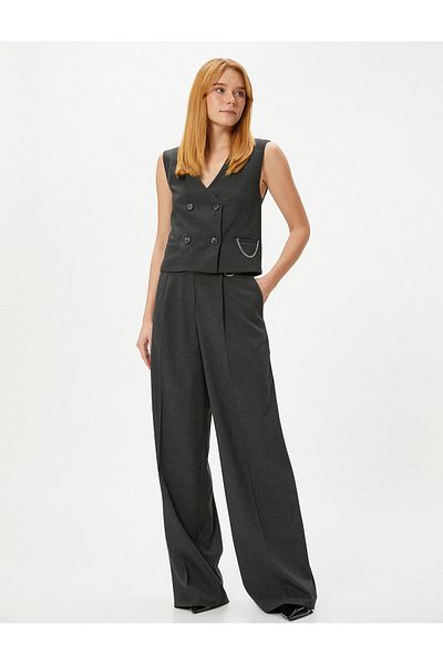 Koton Palazzo Trousers Wide Leg High Waist with Metal Accessories