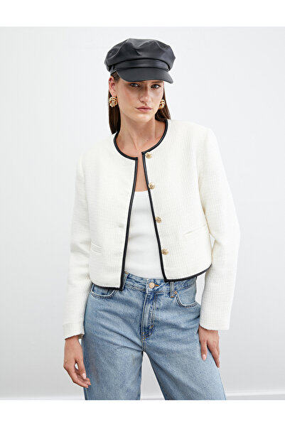 Koton Gold Buttoned Tweed Jacket