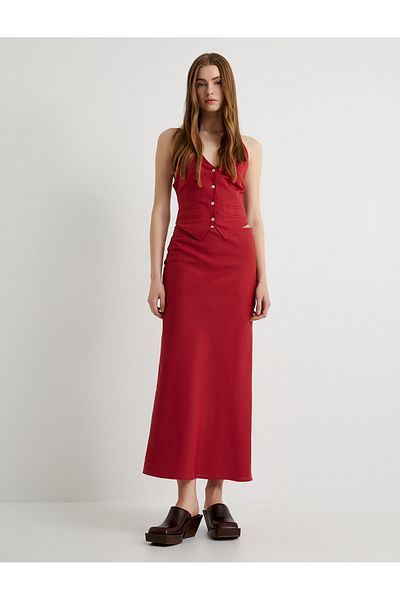 Koton Standard Waist Long Linen Pencil Skirt