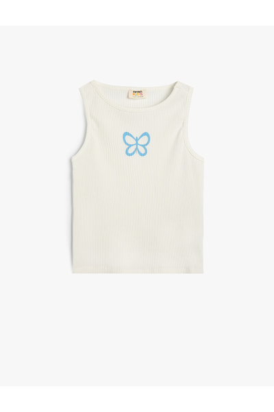 Koton Ärmelloses Tanktop aus Baumwolle – Schmetterlingsdruck und gerippt
