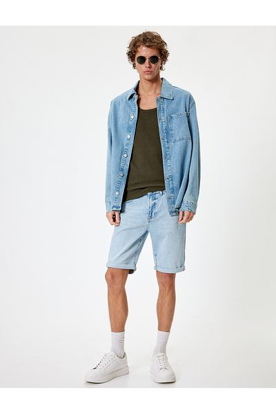 Koton Τζιν σορτς Bermuda Cut Slim Fit - με μανσέτες και λεπτομέρειες
