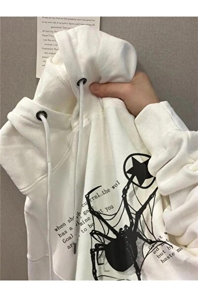 Toum MODESSY Gothic Spider Web supradimensionat Hanorac alb unisex cu glugă Swea tricou