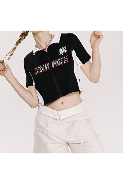 Toum Modessy Rock More Printed Zipper Crop Top