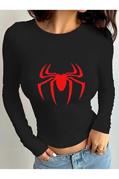 Toum Dompuleri Fashion Long Sleeve Spider Printed Black Blouse Body