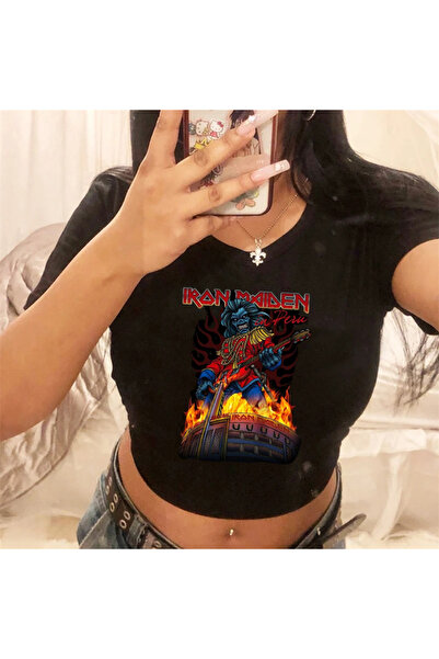 Toum Pmg Shop Rock Series Iron Maiden Printed Black Crop