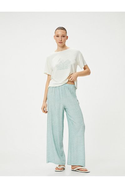 Koton Σετ πιτζάμα με κοντομάνικο Crew Neck Flat Leg Viscose