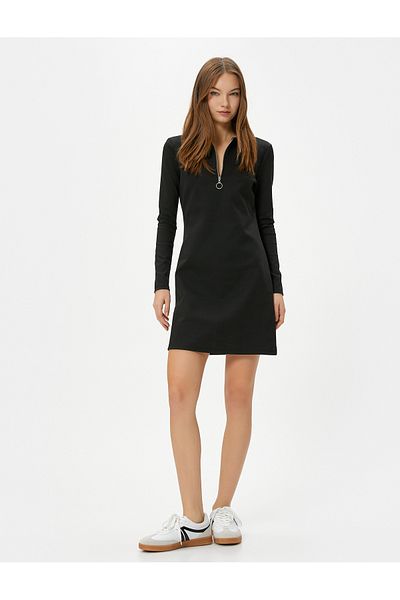 Koton Μίνι φόρεμα Polo Neck Μακρυμάνικο με μισό φερμουάρ