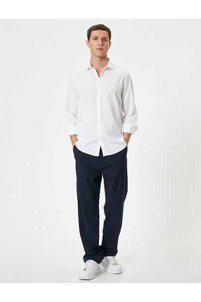 Koton Βαμβακερό πουκάμισο Slim Fit - Κλασικό Γιακά, Μακρυμάνικο, Κουμπωμένο