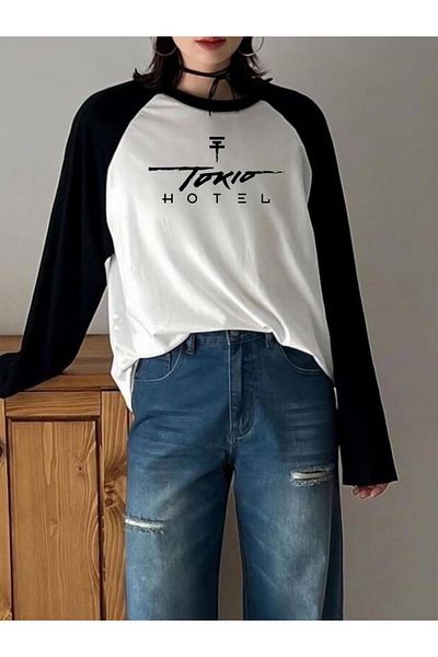 Toum Tokio Hotel Raglan Long Sleeve Make Sense Printed White T-Shirt