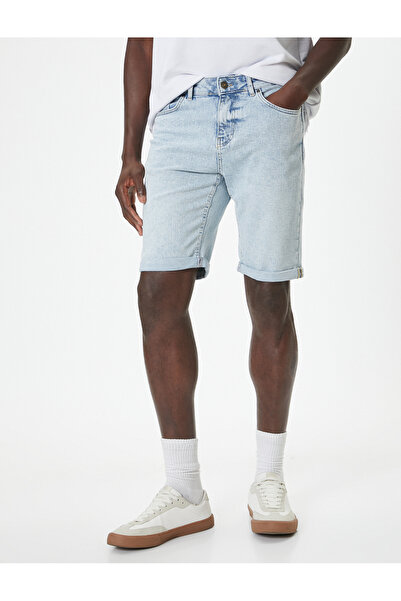 Koton Slim Fit Kot Şort Bermuda Düğmeli Cep Detaylı