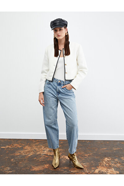 Koton Gold Buttoned Tweed Jacket