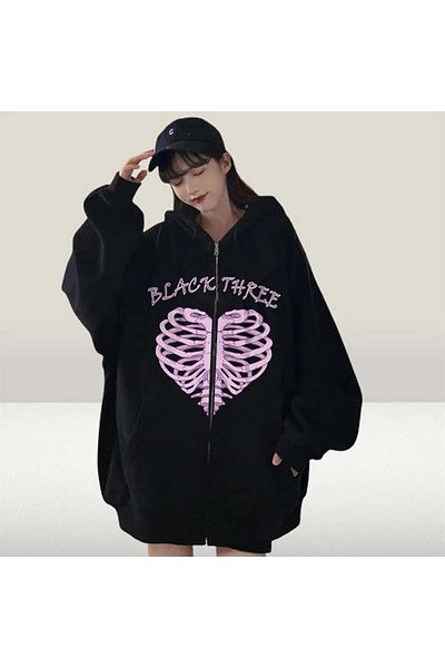Touz Moda Μαύρη ζακέτα με κουκούλα με κουκούλα με φερμουάρ σε μαύρο χρώμα