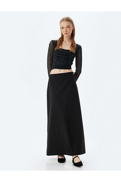 Koton Polka DoT Tulle T-shirt wiTh Bow DeTail - Long Sleeve, Square Collar and Draped