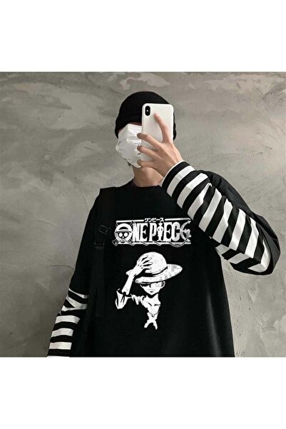 Toum MODESSY One Piece cu imprimeu mâneci false unisex negru tricou