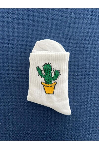 Toum Lagom Moda Cactus Unisex White College Socks