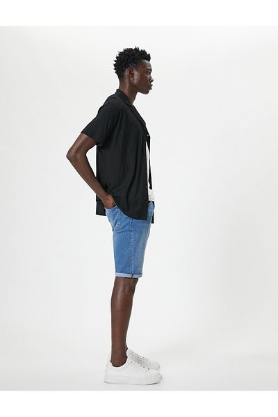 Koton Slim Fit bermudské džínové šortky - zapínání na knoflík a detail do kapsy