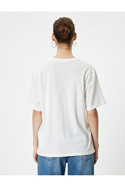 Koton Cotton Oversize T-Shirt - Bow Embroidery, Crew Neck, Short Sleeve