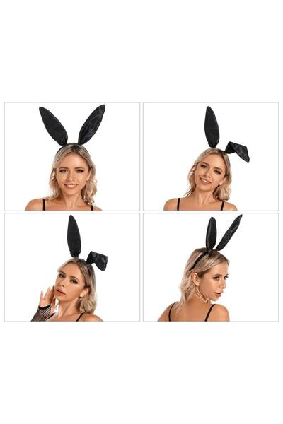 Neiçin Costum de petrecere din satin negru - Cu detalii urechi de iepure și c...