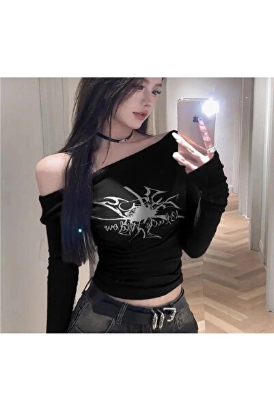 Toum Küt Küt Long Sleeve Streetwear Black Spider Retro Crop