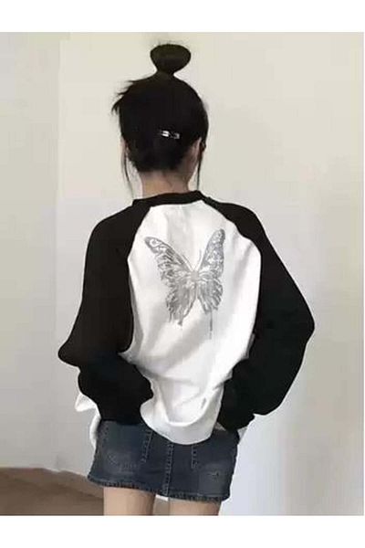Touz Moda Vintage Raglan μακρυμάνικο λευκό μπλουζάκι
