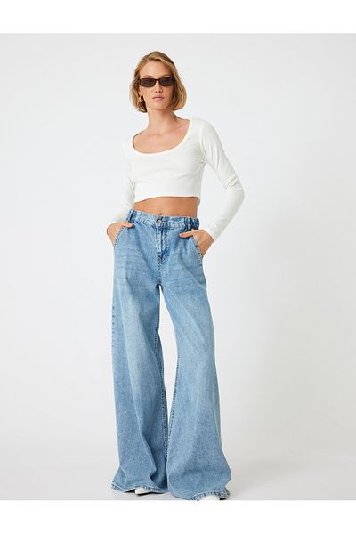 Koton Tricou crop cu mânecă lungă din bumbac slim fit - decolteu rotund adânc cu nervuri