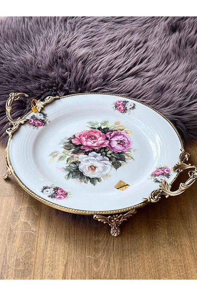 ROSSEV 31cm Antique Round Plate - with Handle