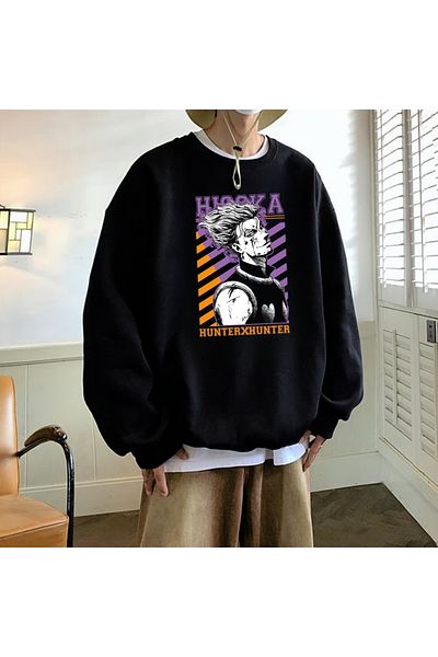 Touz Moda Anime Hunter X Hunter Hisoka εμπριμέ μαύρο φούτερ Unisex Oversize Crew Neck