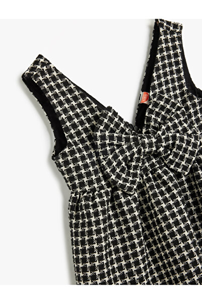 Koton Tüvit Elbise V Yaka Fiyonk Detaylı