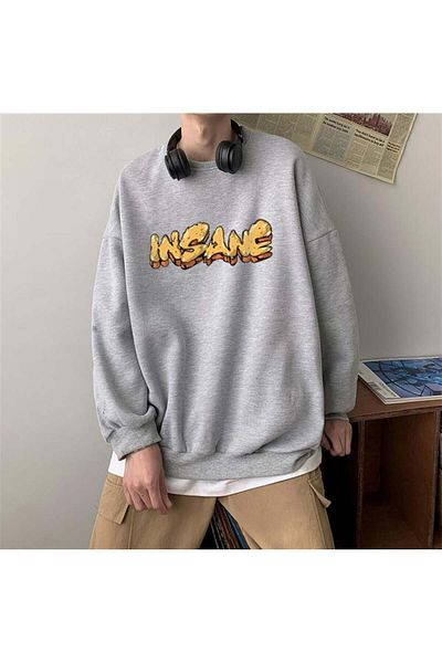 Touz Moda Φούτερ με στάμπα Insane σε γκρι Unisex Oversize Crew Neck
