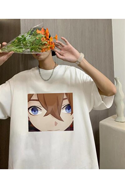 Toum MODESSY Genshin Impact cu imprimeu Alb Unisex supradimensionat tricou