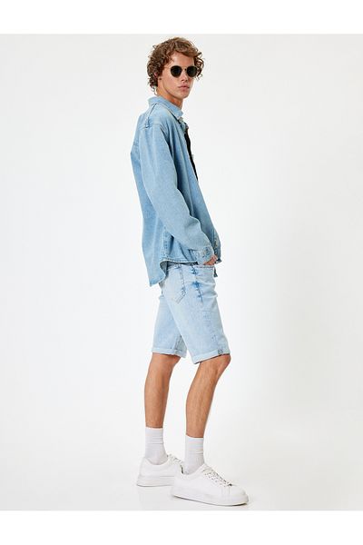 Koton Τζιν σορτς Bermuda Cut Slim Fit - με μανσέτες και λεπτομέρειες