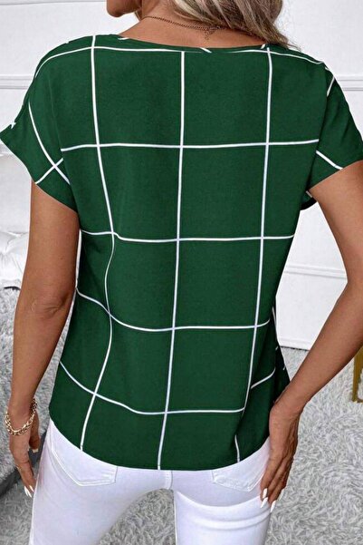 Mossta Πράσινη μικρο μπλούζα - Λαιμόκοψη με ξύστρα, καρό σχέδιο