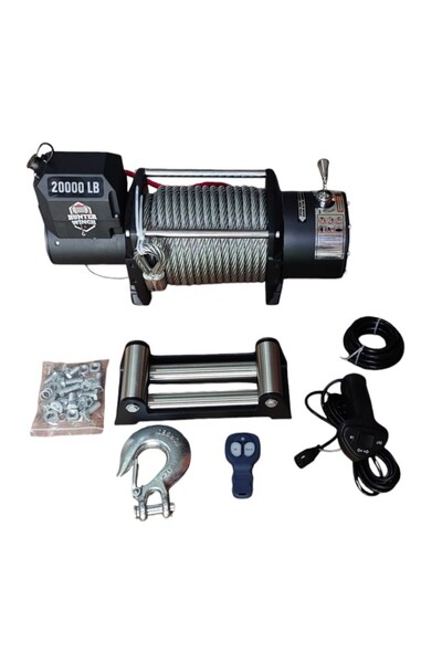 hunter winch Hunter Vinç 20000 LB Çelik Halatlı 4x4 Offroad ve Oto Kurtarıcı 12V