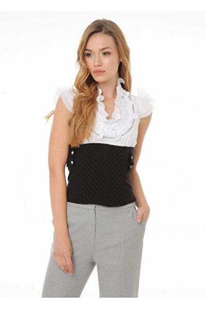 SERPİL Korseli Yaka Fırfır Taş Detaylı Crop Bluz 13537