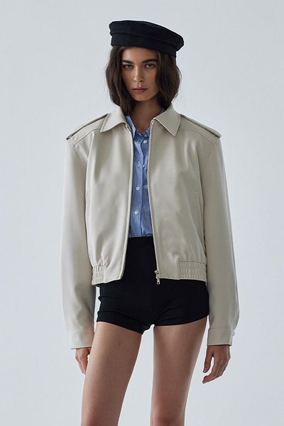 Suud Collection Cooper Cream Crop Bomber Jacket