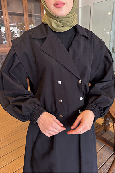 Oven Allerli Kısa Trençkot - Siyah