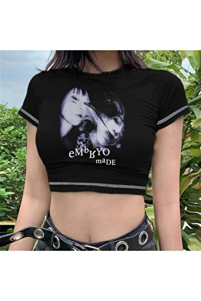 Toum Enya Jewelry Embryo Made Printed Reverse Stitch Black Crop