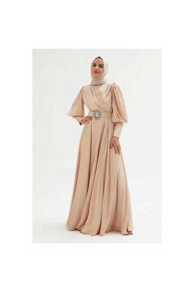 PHELDA Rochie din satin cu detaliu la piept 696-auriu