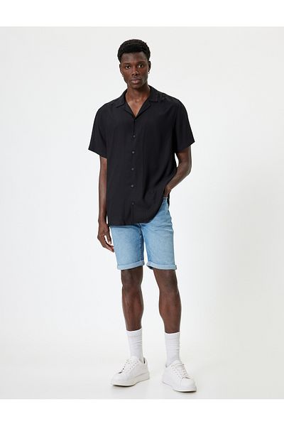 Koton Slim Fit τζιν σορτς βερμούδα με λεπτομέρεια τσέπης με κουμπιά