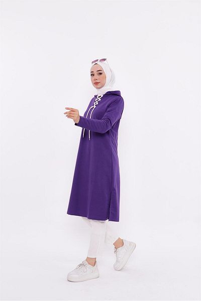 Bwest Eflin Collar Tie Hooded Long Sweatshirt - 03030.013 - Purple
