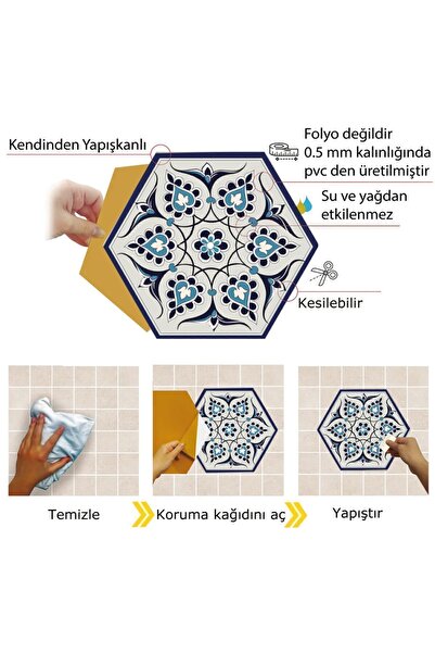 TİNK Kendinden Yapışkanlı Çini Altıgen Pvc Karo 27x31 cm