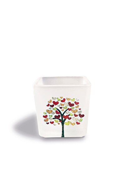 Decorative Frosted Glass Candle Holder Love Tree Pattern 8x8 Cm (4PCS)