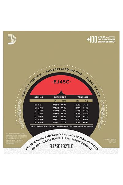 Daddario Ej45C Classical Guitar String Set, Pro-Arte, Composite Core, S D'Addario Ej45C Normal Tension Pro